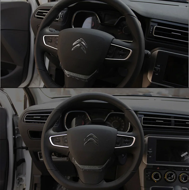 2pcs Steering Wheel Trim Cover Fit For Peugeot 508 2011-408 2014-Chrome Center Console Inner Styling Stainless Bezel