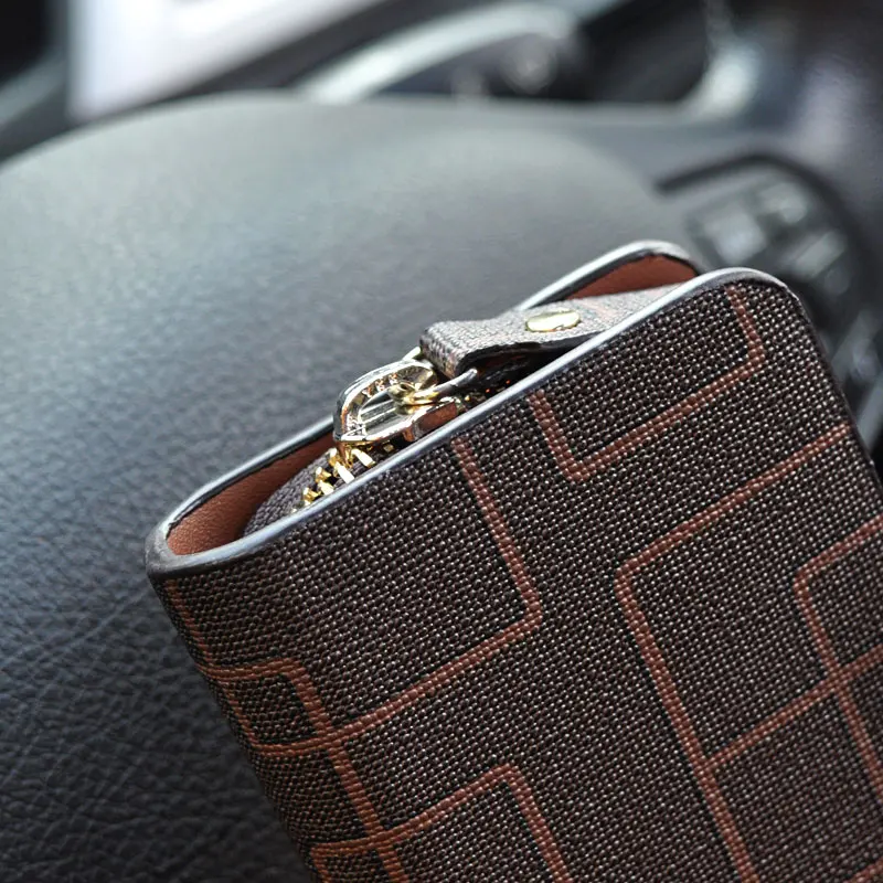 Мужской классический кошелек для ключей из искусственной кожи, коричневый кофе, застегивать вокруг кошелька Автомобильный ключ бумажник большой емкости, простой дизайн