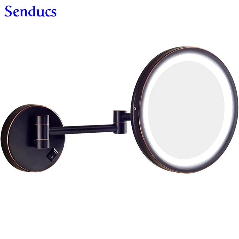 Senducs Led Зеркало для ванной черное зеркало красоты 8 5 дюймов косметическое 3x