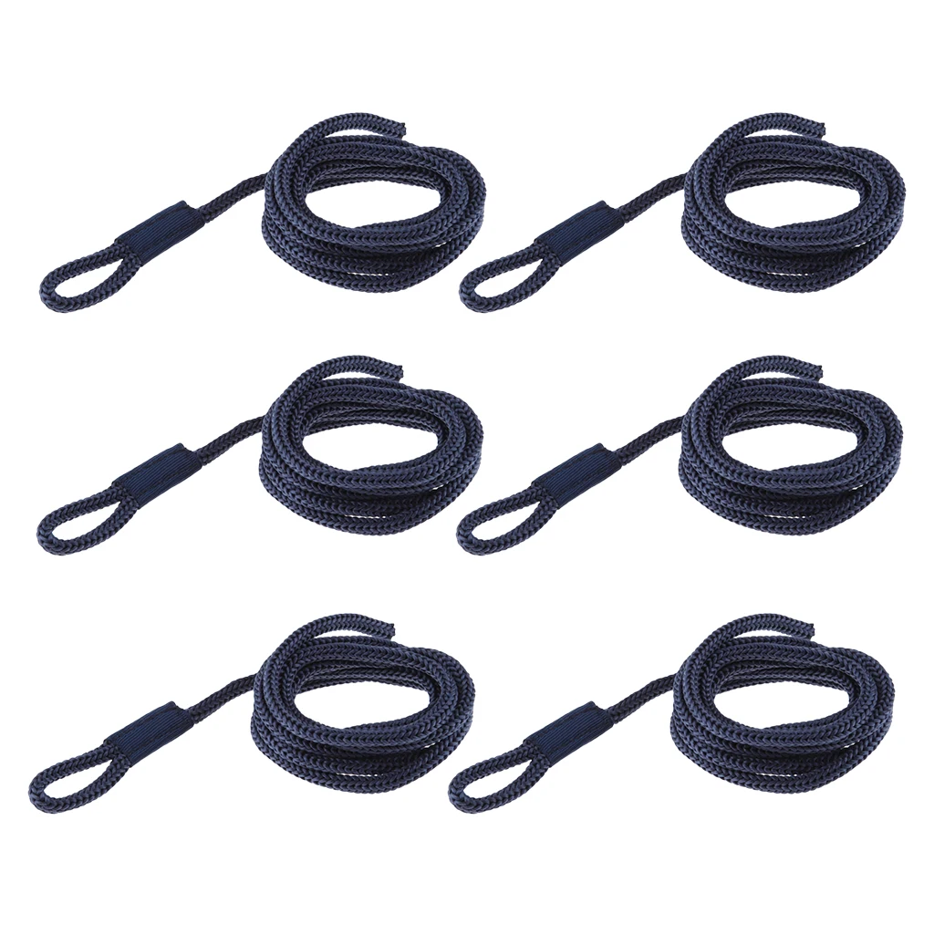 6 Pieces 1/4 INCH X 5 FT BlueDouble Braided Fender Line, Boat Mooring Line Spliced Eye