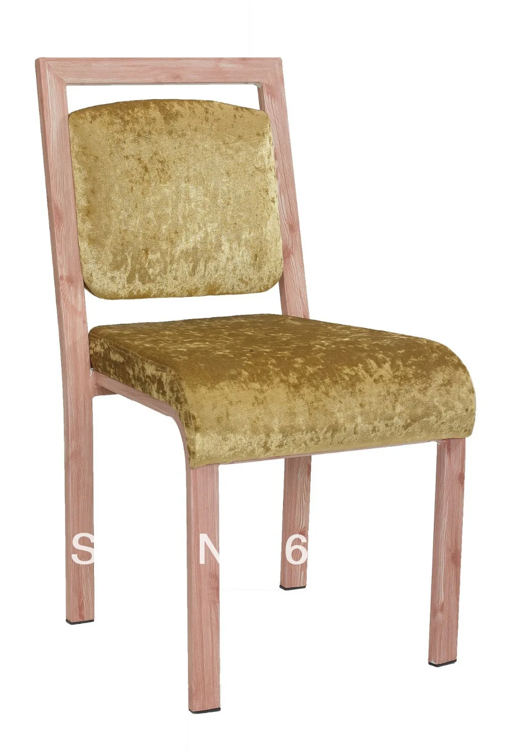 Стекируемые текстура древесины Алюминий стул банкета, прочная ткань с высокой стойкостью к истиранию, удобные