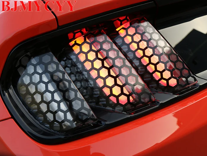 

Car Styling Tail Lights Film Black Trims Cover Paste Honeycomb Beehive Style Protector For Ford Mustang 15 Up Free Shipping