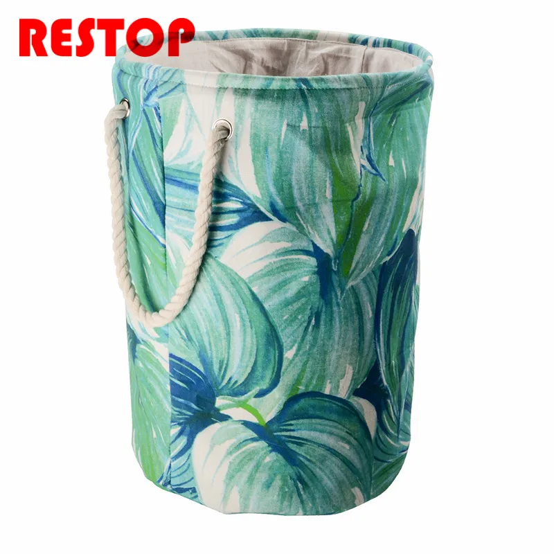 2017 New style Green leaf Laundry Basket Canvas Washing Laundry Bag