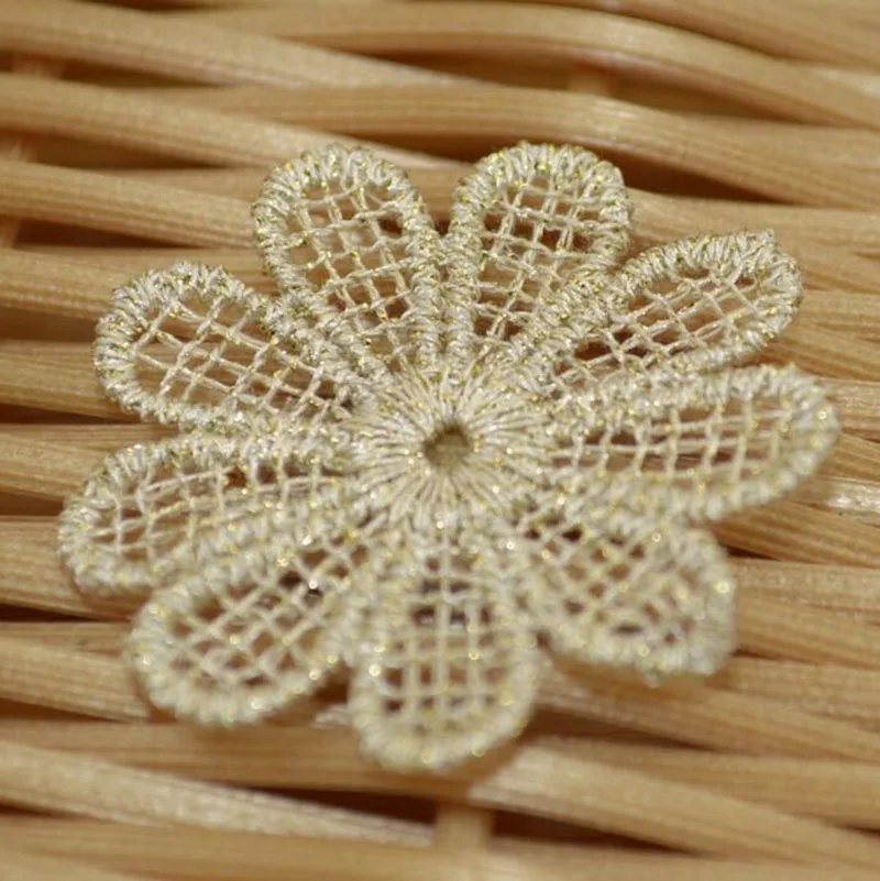 $14.4 5Pieces Sew On Embroidered Costume Appliqued Flowers Patches Gold Trims 3.8cm Decorative Braids Clothes Crafts