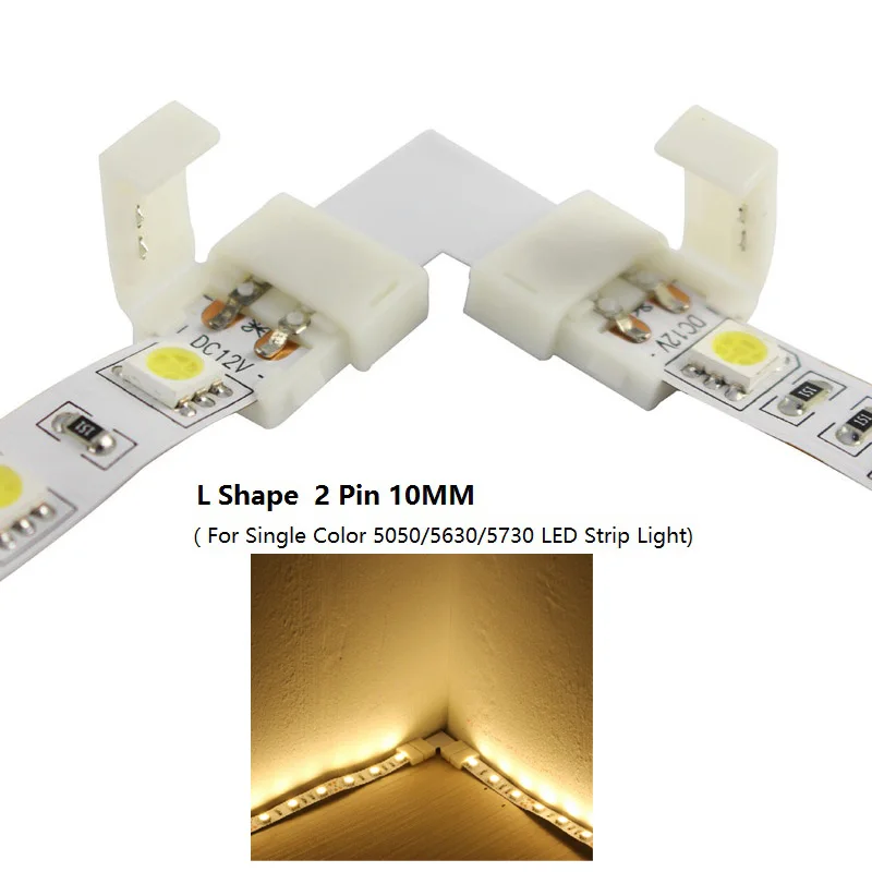 100-pack 8mm 2-pin Solderless Clip-on Coupler Connector for 3528 LED Strip Light 
