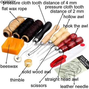 

1set 13Pcs Leather Craft Hand Stitching Sewing Tool Thread Awl Waxed Thimble Kit