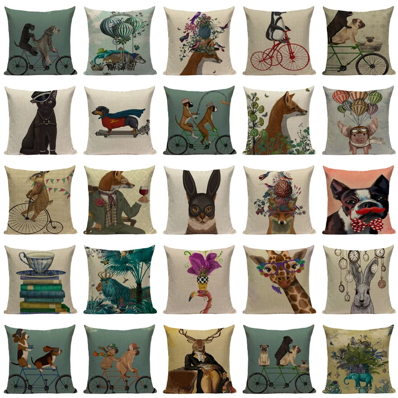 Nordic Dog Lion Decoration Home Pillows Case Cartoon Cute Bunny Square Throw Pillow Covers 45Cmx45Cm Sofa Printed Cushion Cover - Image 2