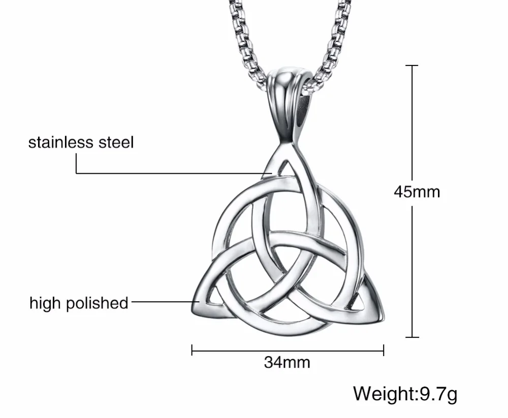 Mens Necklaces Irish Celtic Trinitys Knot Pendant Necklace in Silver Tone Stainless Steel Northern Europe Vintage Jewelry Colar Kolye Collane 14