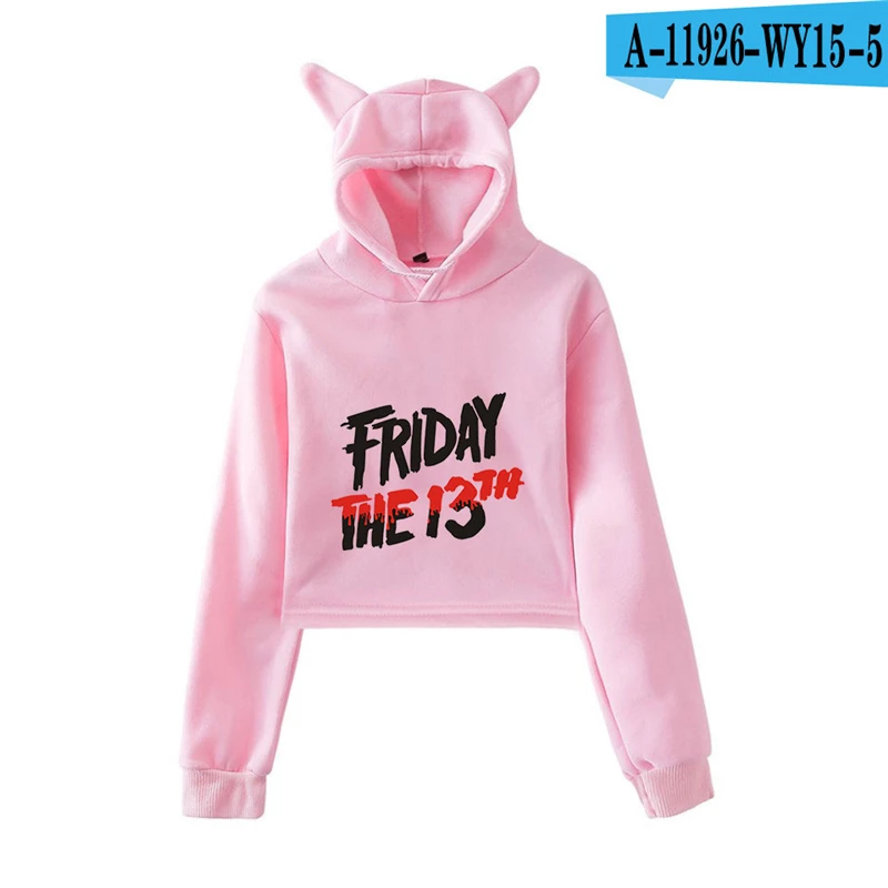 Friday The 13Th Cat Ear Crop Top Hoodie The Game Horror Mask Killer Puzzle Oversized Moletom Long Sleeve Women Hoodies Movie