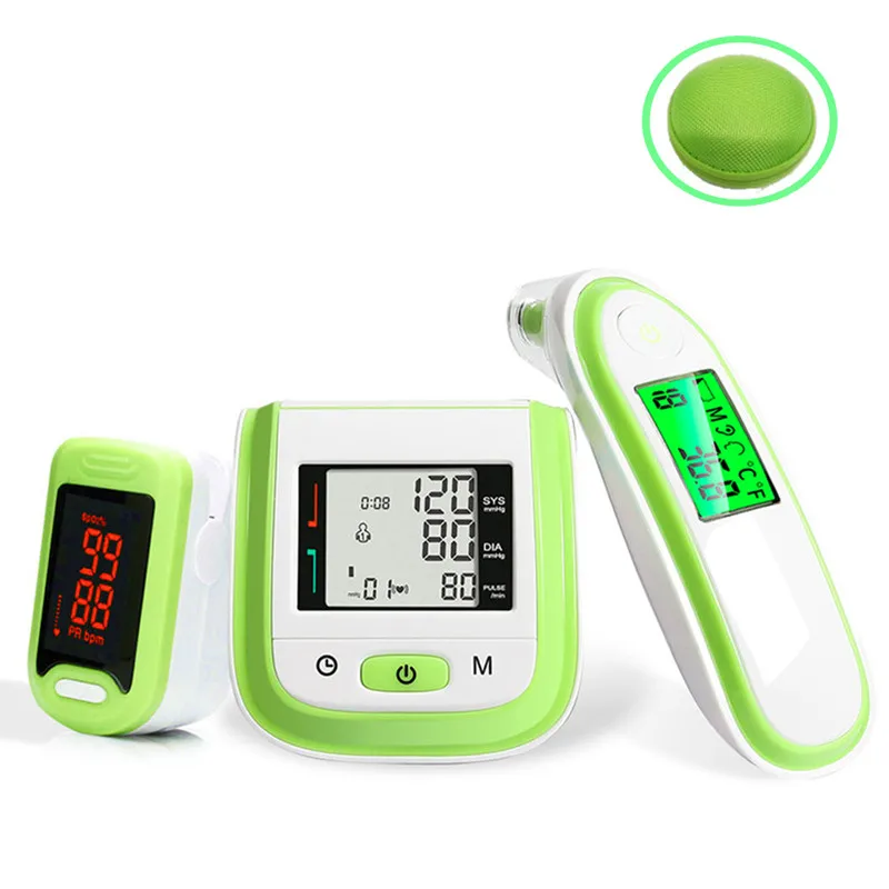 Светодиодный Пульсоксиметр Loodom, Детский термометр, измеритель кровяного давления на запястье, термометр Oximetro De Dedo, измеритель кровяного давления, круглая коробка - Цвет: Зеленый