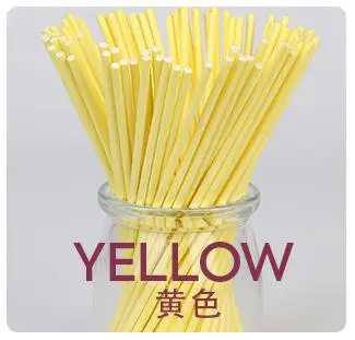 100 шт/партия цветные Пищевые Бумажные палочки для леденцов 10 см торты Поп палочки для конфет шоколадный сахарный полюс леденец палка GYH - Цвет: Yellow