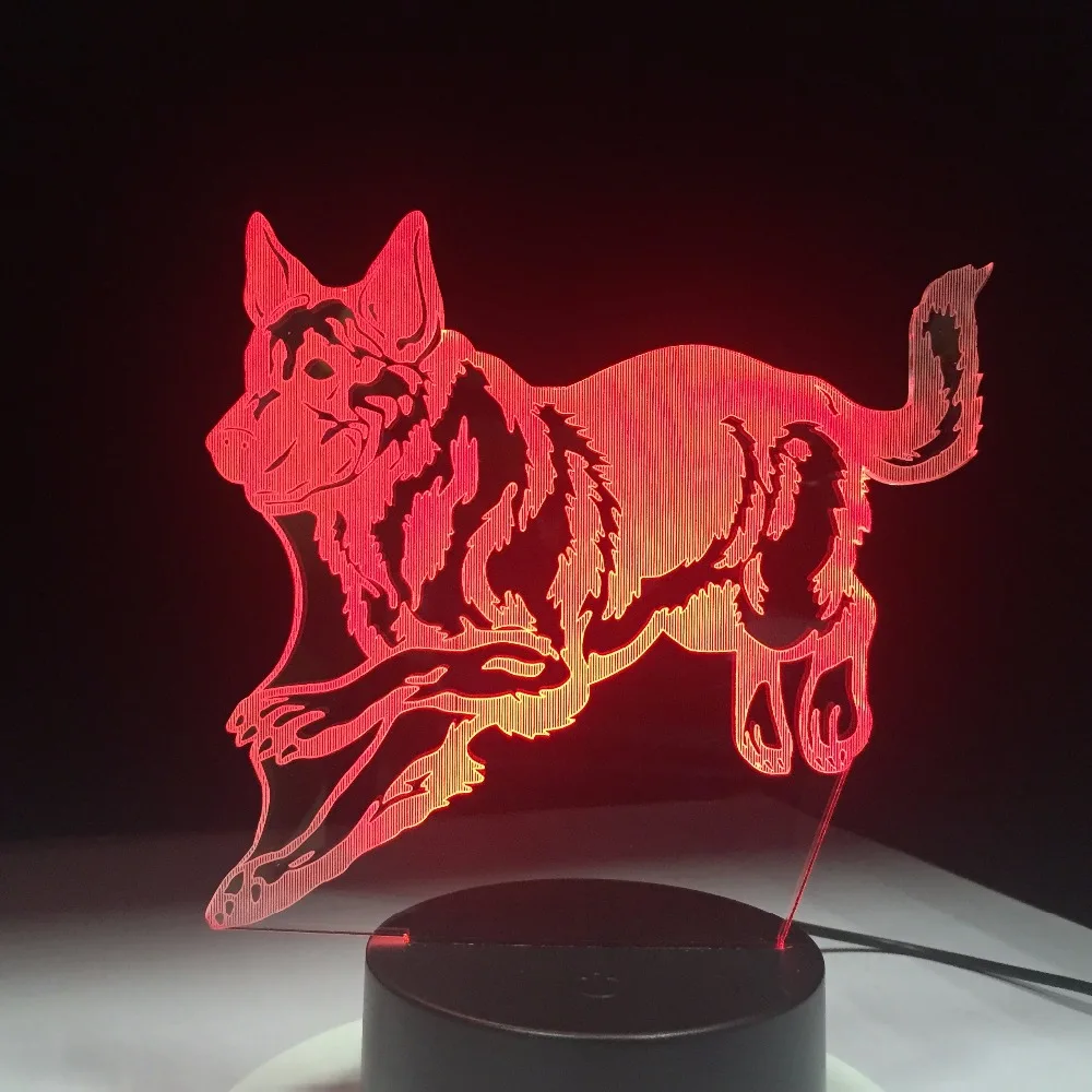  German Shepherd Running Dog 3D Night Lamp Hologram 3D Decor Lamp Colorful Table Desk Lights Birthda