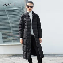 Amii минималистичное зимнее свободное 90% белое пуховое Пальто однобортное Женское пальто с карманами