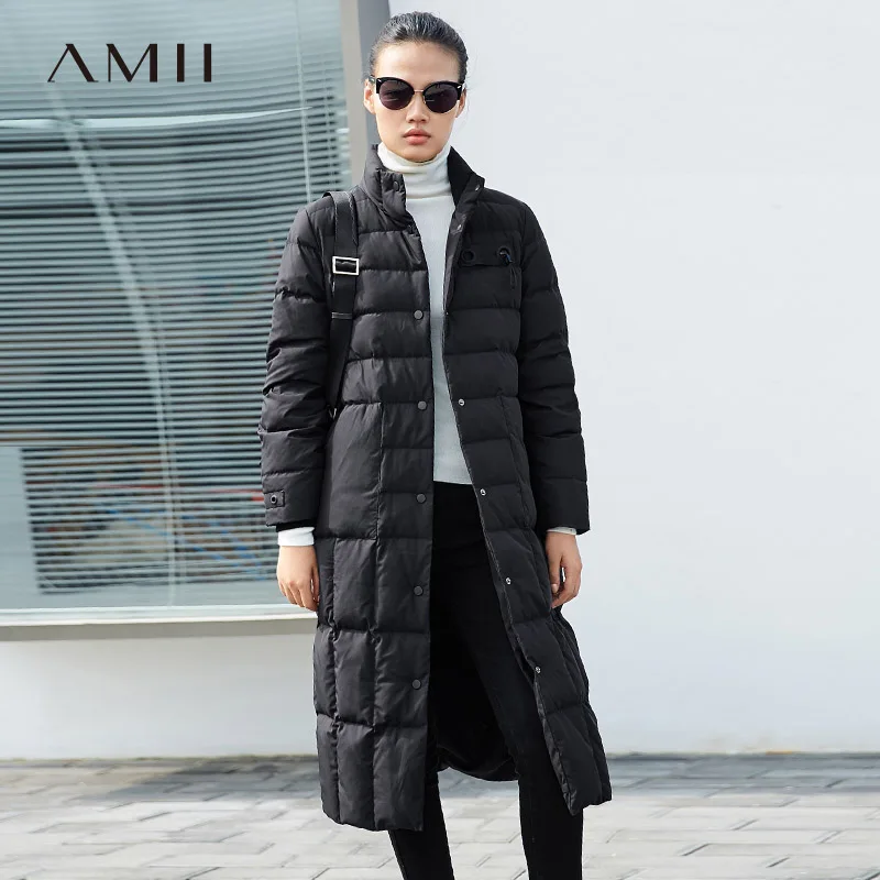 

Amii Minimalist 2018 Winter Loose 90% White Duck Down Coat Single Breasted Women Pocket Jacket Coats