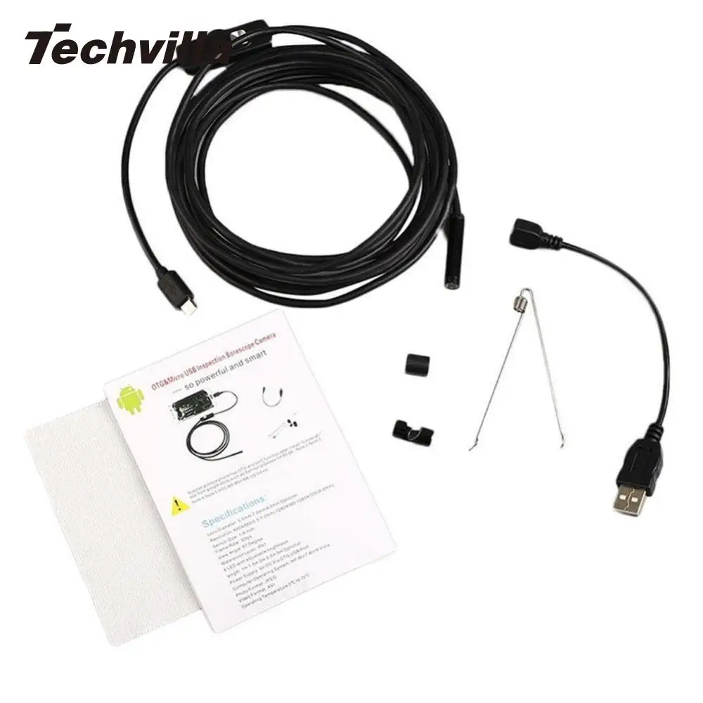 Techvilla 7 мм эндоскопа Водонепроницаемый IP67 Android USB инспекции бороскоп 6LED Tube Snake Мини