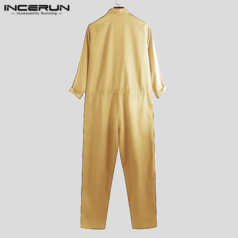 INCERUN Fashion Men Jumpsuit Long Sleeve Overalls Pockets Button Loose Casual Trousers Men Streetwear Rompers Plus Size