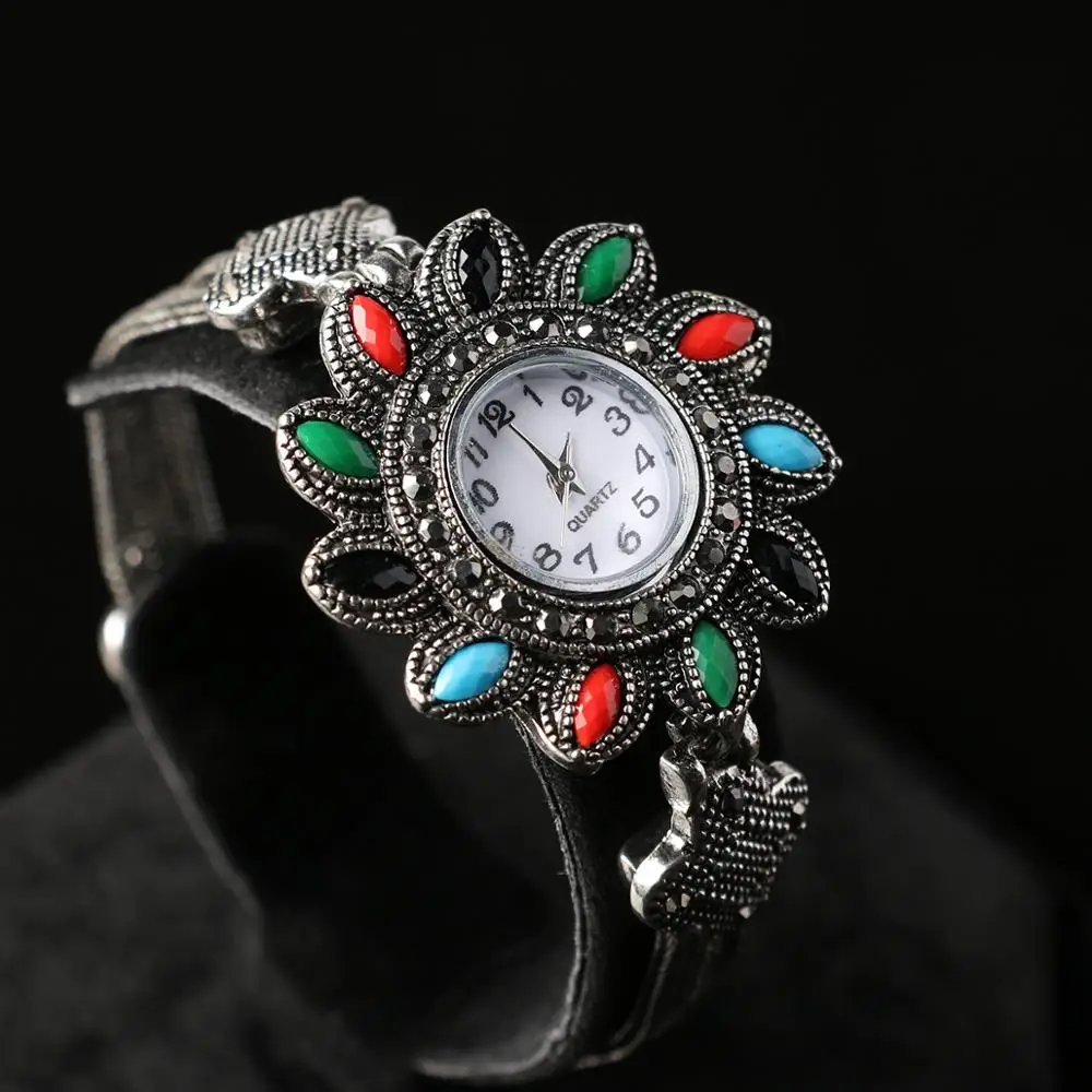 

NEW HOT Antique Silver Resin Crystal Vintage Alloy Electronic Watch Bracelet Jewelry Ms. Electronic Watch