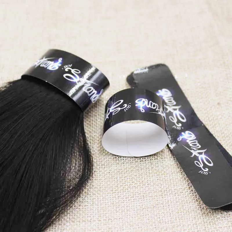 

1000pcs Customized Printed Glossy Laminated black Paper Labels Stickers artfical Hair Bundle Wraps Adhesive Labels 25*110mm