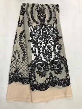 

African Lace Fabric With Sequins 2017 Latest Sequin Fabric High Quality Tulle Sequins Lace Fabric For Evening Dresses 5yards