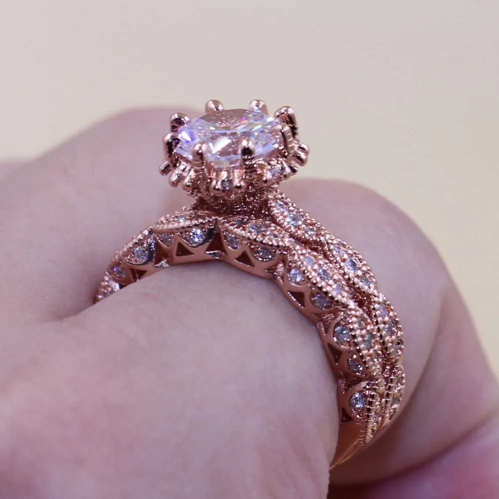 Size5-10 Enternity Couple Rings Luxury Jewelry 925 Sterling Silver&Rose Gold Round Cut 5A Zirconia Party Wedding Bridal Ring Set