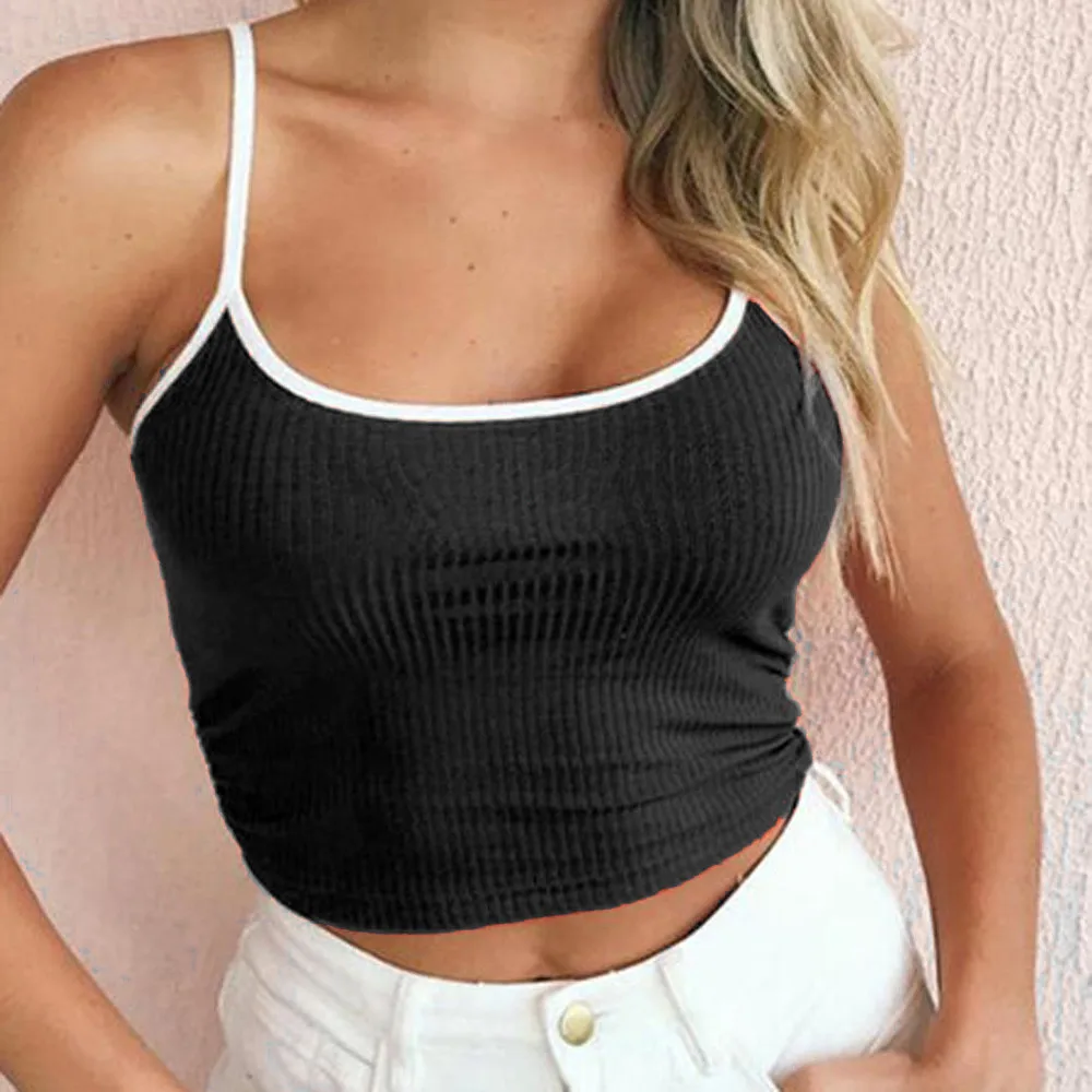 

feitong Women Sexy Tank Tops 2019 Adjustable Shoulder Straps O Neck Sleeveless Short Top Hot Sale Backless Shirt debardeur #B