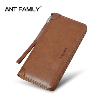 

Vintage Oil wax Leather Men Wallets Long Purse Luxury Male Clutch Zipper Wallet High Quality Business Male Card Holder Wallet