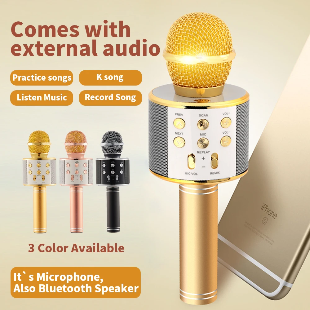 

WSTER WS858 Bluetooth Wireless Condenser Karaoke Microphone Mobile Phone Player MIC Music HIFI Speaker Recordfor for iPhone PC