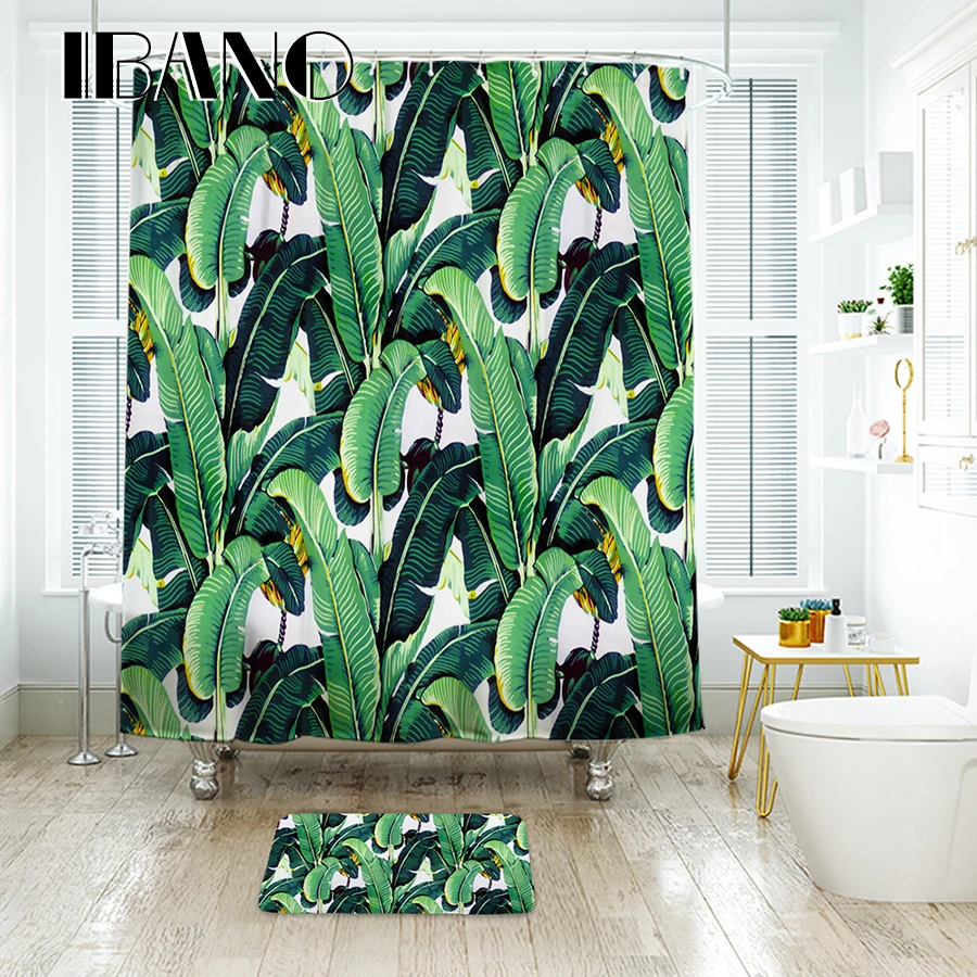 IBANO занавеска для душа с банановым листом, водостойкая полиэфирная ткань, занавеска для ванной комнаты, украшение для ванной комнаты, 12 пластиковых крючков