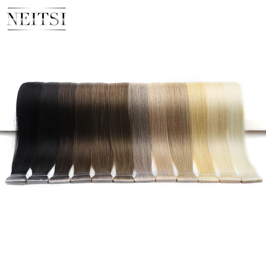 Best Seller Tape-Hair Hand-Tied-Tape Skin-Weft Human-Hair-Extensions Straight PU Neitsi 16-20-24-10pcs EN15nAeEe