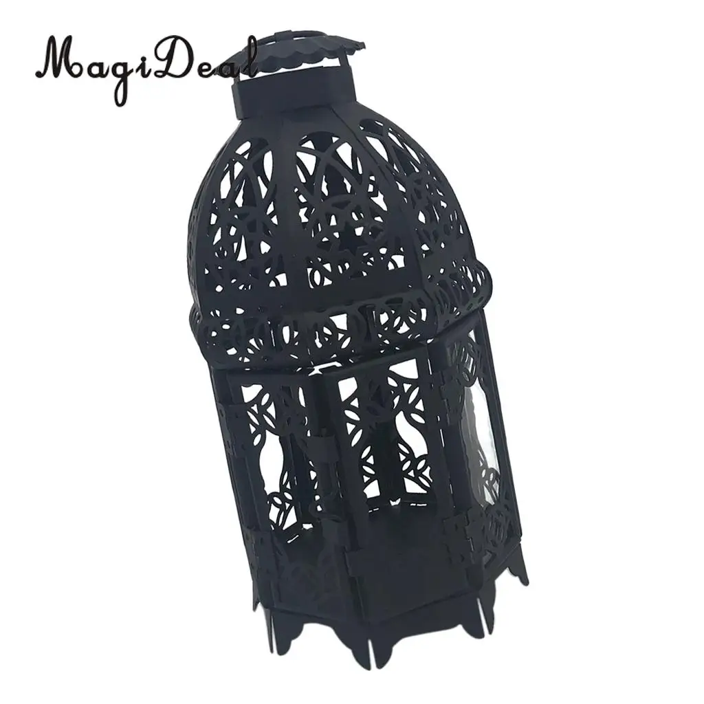 Moroccan Vintage Metal Hollow Glass Moroccan Hanging Tea Light Holder Candle Lantern Xmas Decor