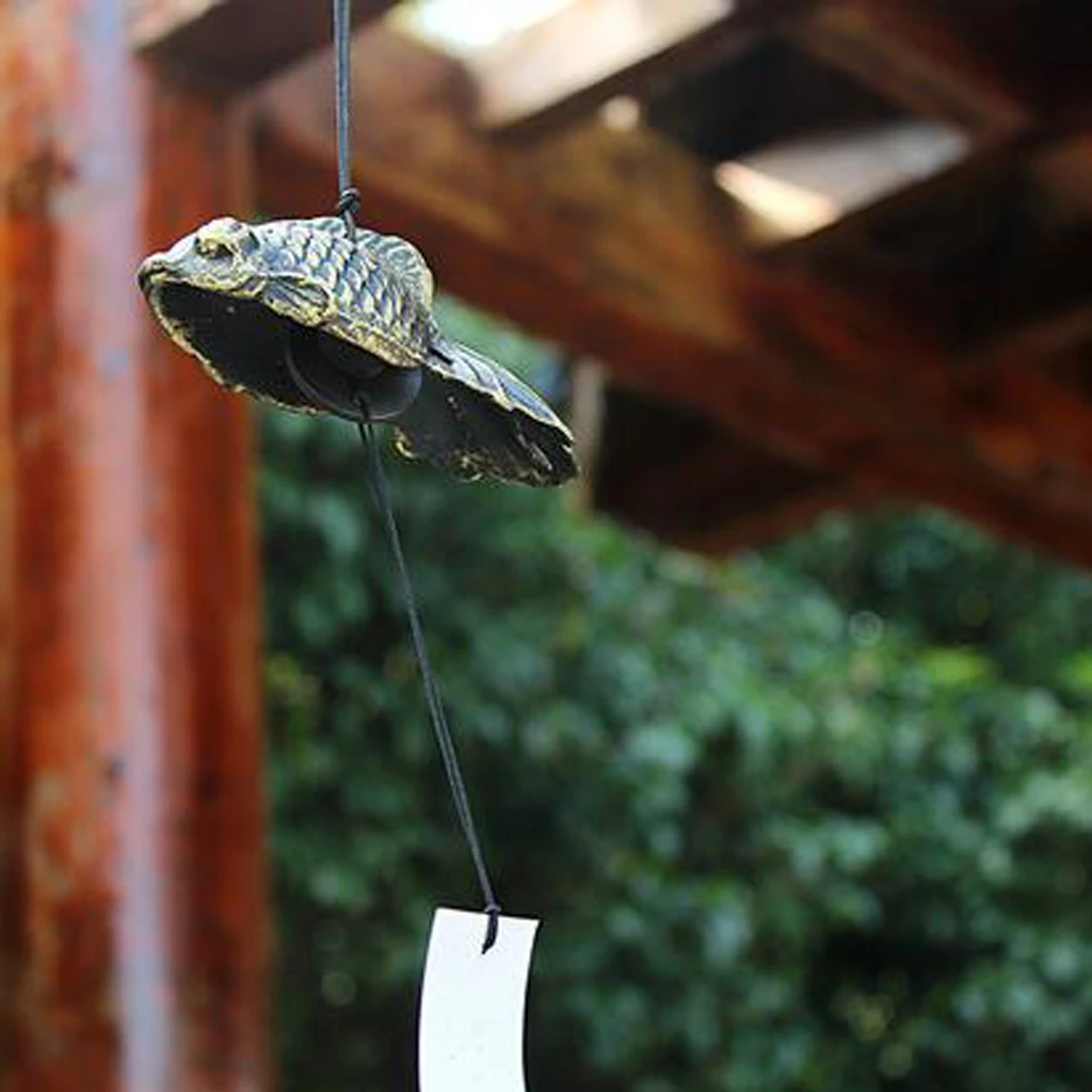 Japanese Goldfish Furin Windchime Cast Iron Temple Garden Home Decor Blue
