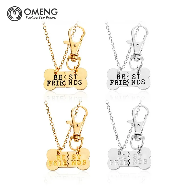 OMENG JEWELRY 2pcs/set Gold Silver Color Dog Bone Best Friends Charm Necklace &amp Keychain Handstamped Bones Friendship Jewelry | Украшения