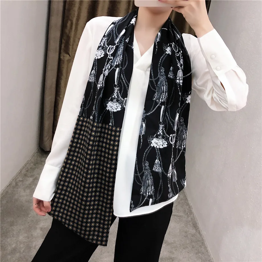  New Design Rope Tassels Brand Scarf Double-deck Twill Scarf For Ladies Head Silk Scarves Wraps Wome