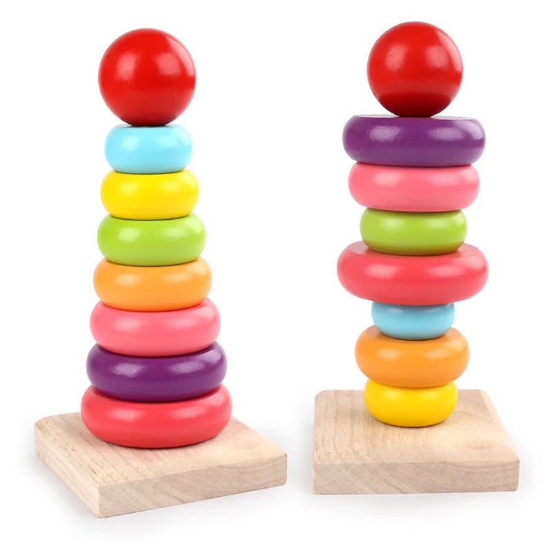 

Wooden Blocks Toys Montessori Rainbow Wood Learning Resources Educational Building Blocks Color Sorting Toys for Children Baby