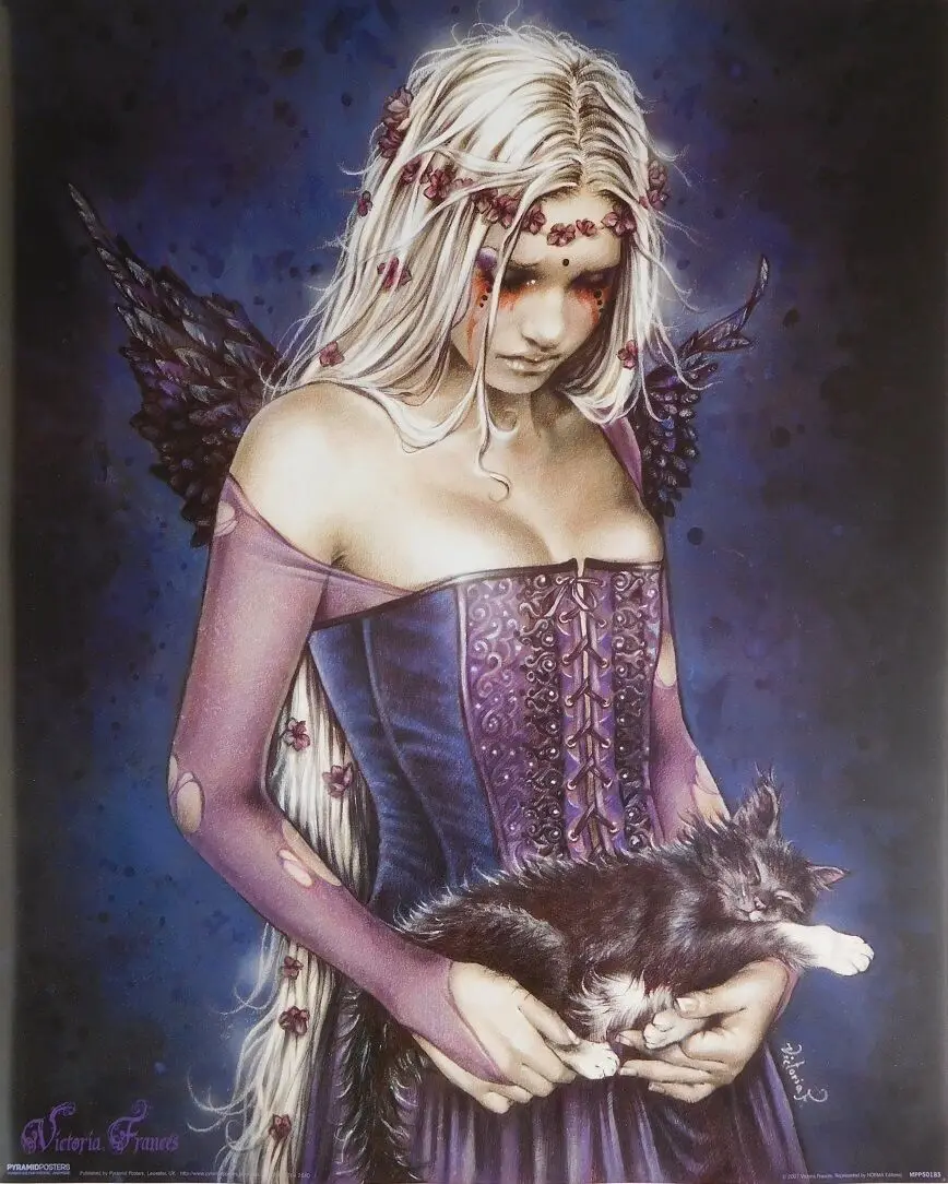 

VICTORIA FRANCES CAT PINUP GOTHIC ANGEL SILK POSTER Decorative painting 24X36INCH