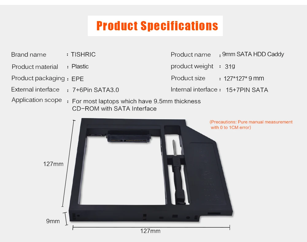2-й HDD Caddy 9,5 мм SATA III для 2," 7 мм/9 мм SSD чехол HDD корпус для ноутбука CD/DVD-ROM Оптический отсек