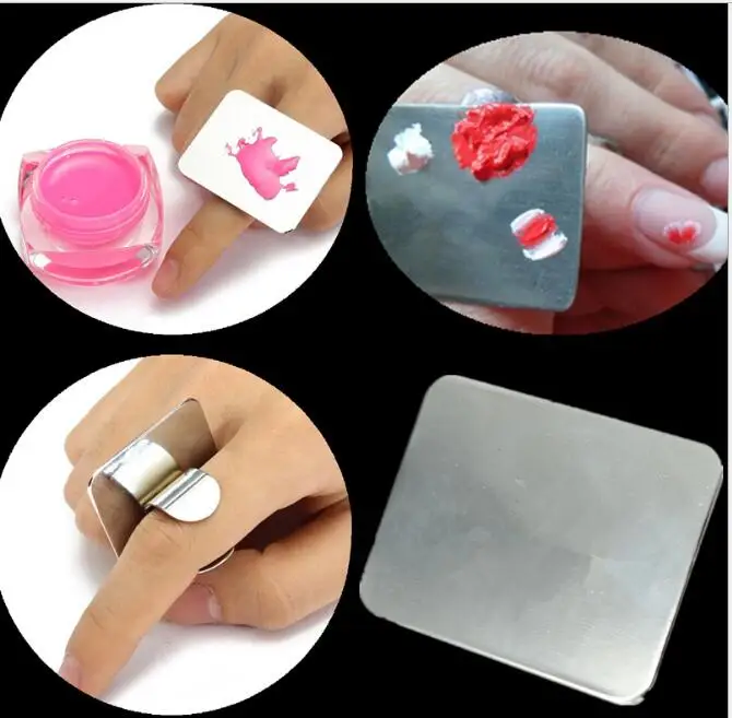 

Salon Manicure Finger Ring Color Palette Make up Cream Foundation Mixing Palette Cosmetic Make up Tool Stainless Steel Plate