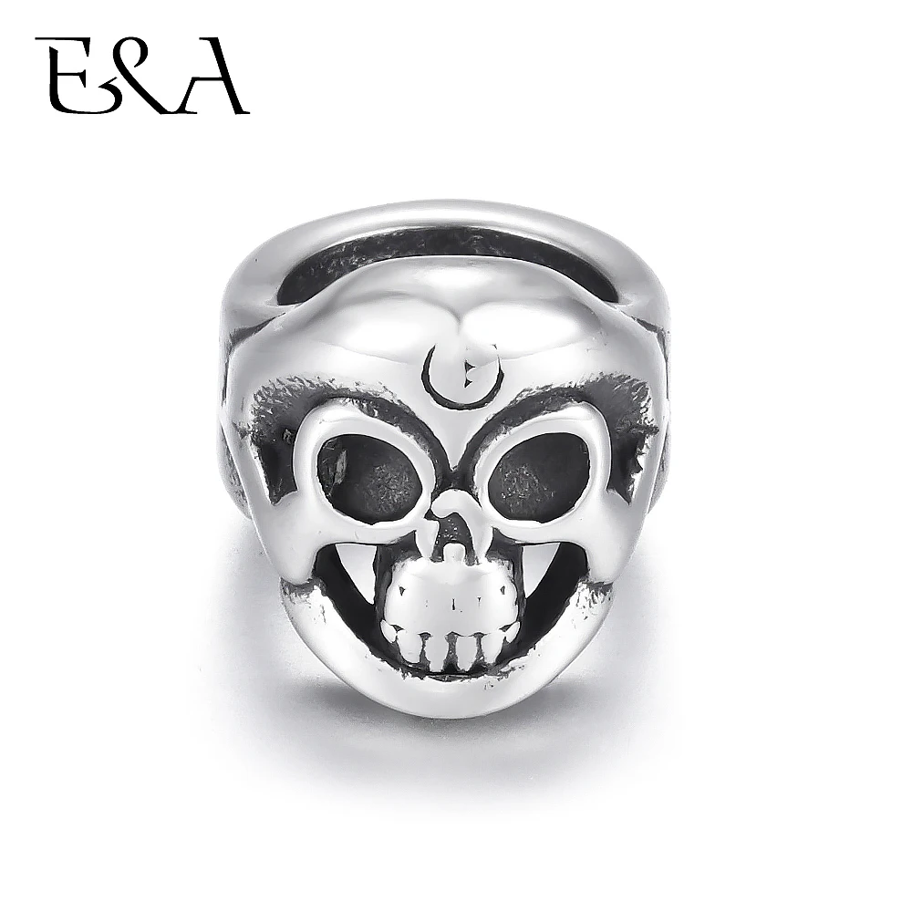 

Stainless Steel Beads Skull Blacken Metal Large Hole 8mm Charm Slider DIY Men Bracelet Making Supplies Handmade Jewelry Findings