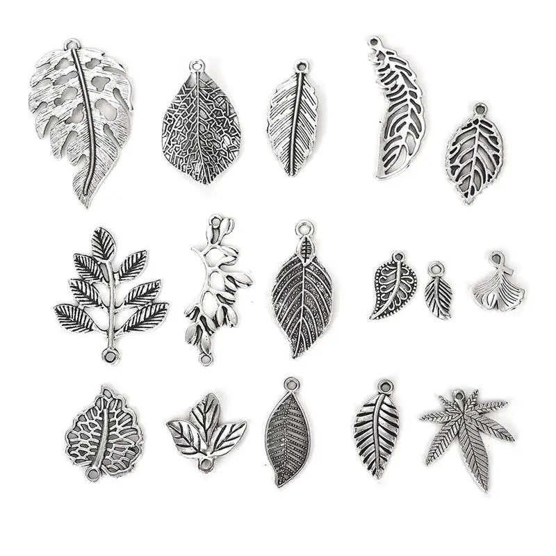 16pcs Antique Silver Zinc Alloy Mixed Leaf Charms Pendants for Bracelets Branch Charm Jewelry Accessories Findings DIY Wholesale