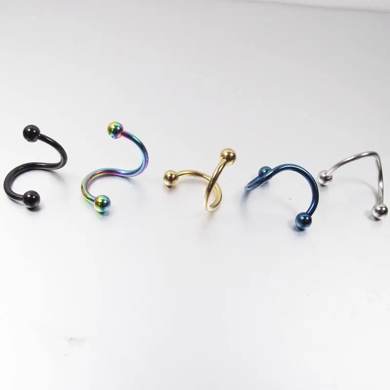 2pcs Gold Silver 16G Stainless Steel Spiral Twister Lip Ear Ring Labret