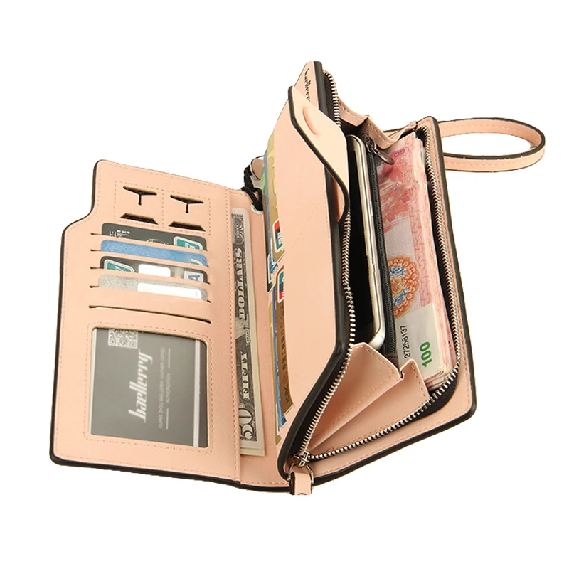 

Womens Wallets Zipper Hasp Female Purse Leather Wallet Women Pink Clutch Long Big Wallet Coin Card Phone bag for Girl