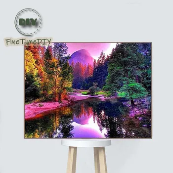

FineTime 5D Diamond Painting Landscape Embroidery Scenery Full round DIY Diamond Mosaic Paintings Diamond Cross Stitch Decor