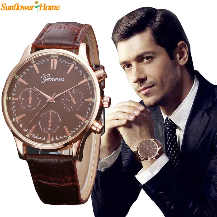 

Newly Design Woman Mens Retro Brown Dial Round Case Faux Leather Geneva Analog Alloy Quartz Wrist Watch 160817 Drop Shipping