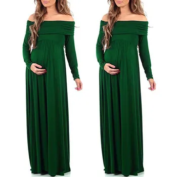 

Pregnancy Long Dress Women Off Shoulder Sexy Nursing Long Sleeve Dress Photography Props Ropa Premama Maternity Cotton Dresses
