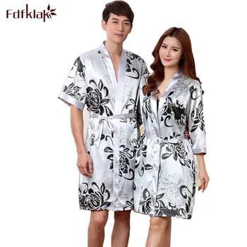

2017 New Couple's Bathrobes Printing Home Clothes Dressing Gowns For Women Robe Femme Silk Robe Summer Sexy Bathrobe Women Q292