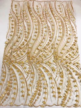 

Gold Sequins Style African High Quality Mesh Lace Fabric Sequined Embroidered Guipure Net Laces For Wedding And Party Dress