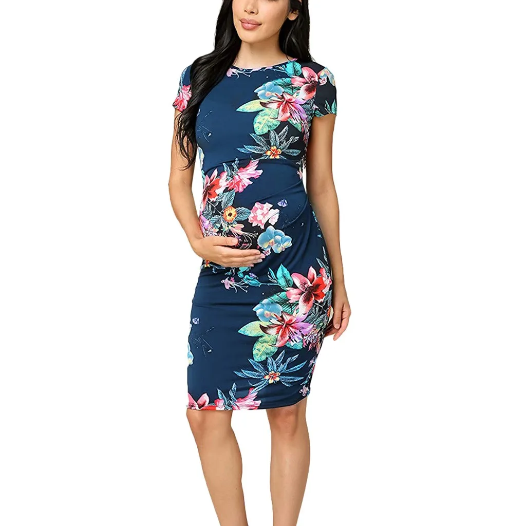 

Women's Maternity Dresses Short Sleeve O-neck Floral Print Dress Pregnancy Dress Clothes Hamile Elbise Ropa Embarazada