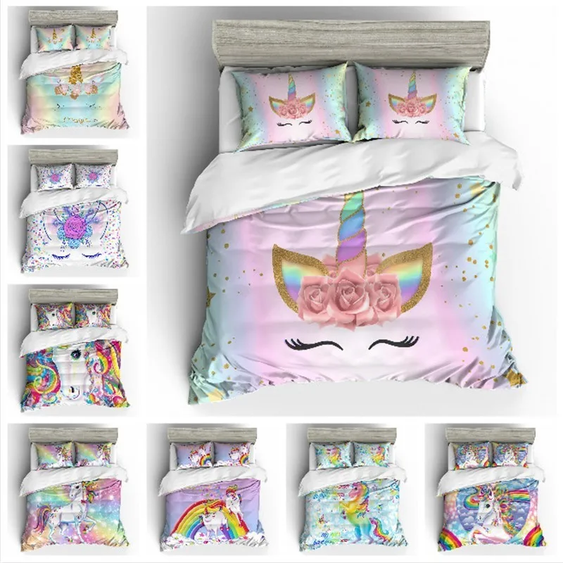 Best 2019 Fashion Cartoon Unicorn Bedding Set Duvet Cover Pillow Case Twin Full Queen King Super King Size Kids Bedclothes Bed Cover