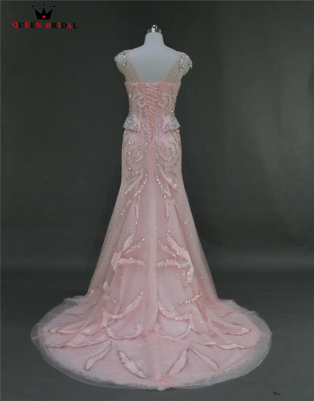 Вечернее платье с v-образным вырезом, украшенное кристаллами и бисером розового цвета и цвета слоновой кости, сексуальные роскошные вечерние платья для выпускного вечера EV01
