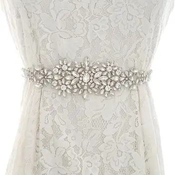 

Silver Crystal Bridal Belt Rhinestones Wedding Belt Handmade Pearls Bridal Sash For Bridesmaids Dress S195S